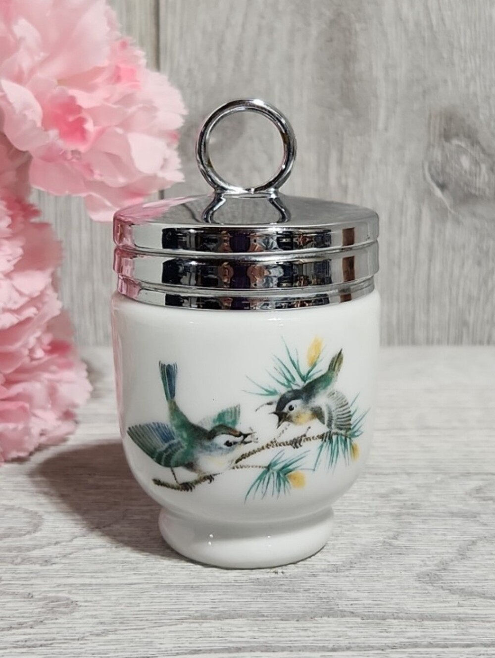 Royal Worcester Porcelain Egg Coddler Birds Made in England Cottagecore